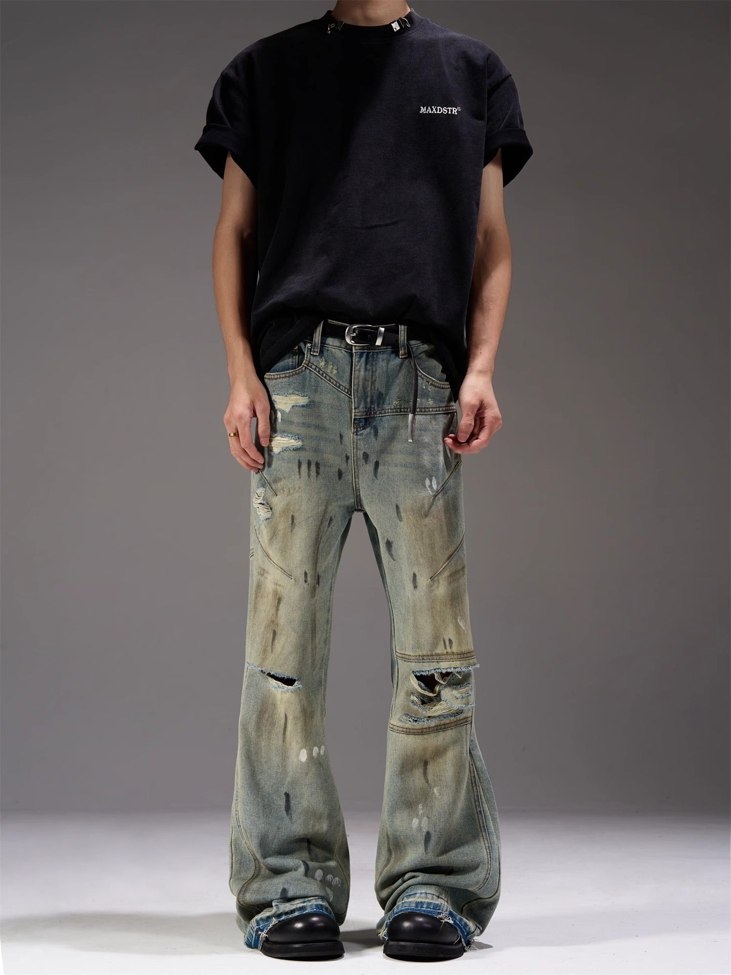 Yellow Mud Dye Wide-Leg Straight Denim Jeans WN7271