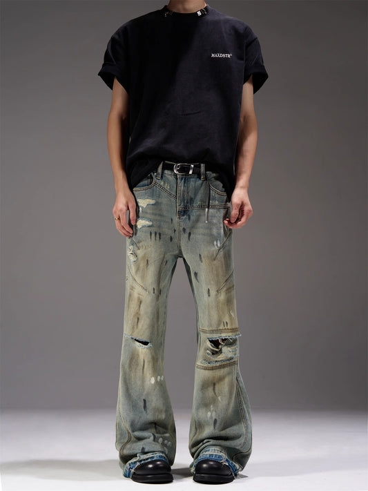 Yellow Mud Dye Wide-Leg Straight Denim Jeans WN7271