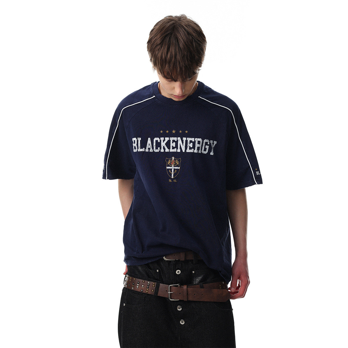 Letter Embroidery Piping Short Sleeve T-Shirt WN25420