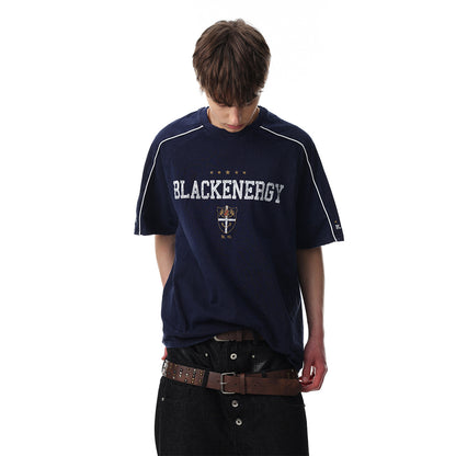 Letter Embroidery Piping Short Sleeve T-Shirt WN25420