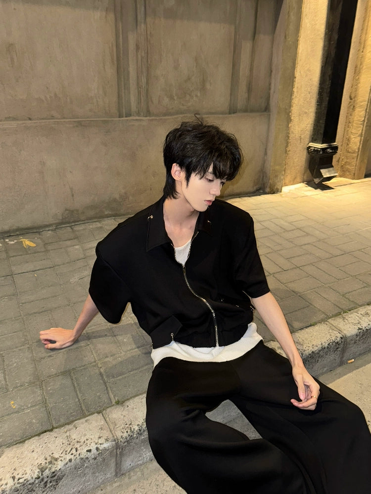 Graphic Letter Embroidery Shoulder-Pad Short Jacket & Wide Leg Pants Setup WN20748