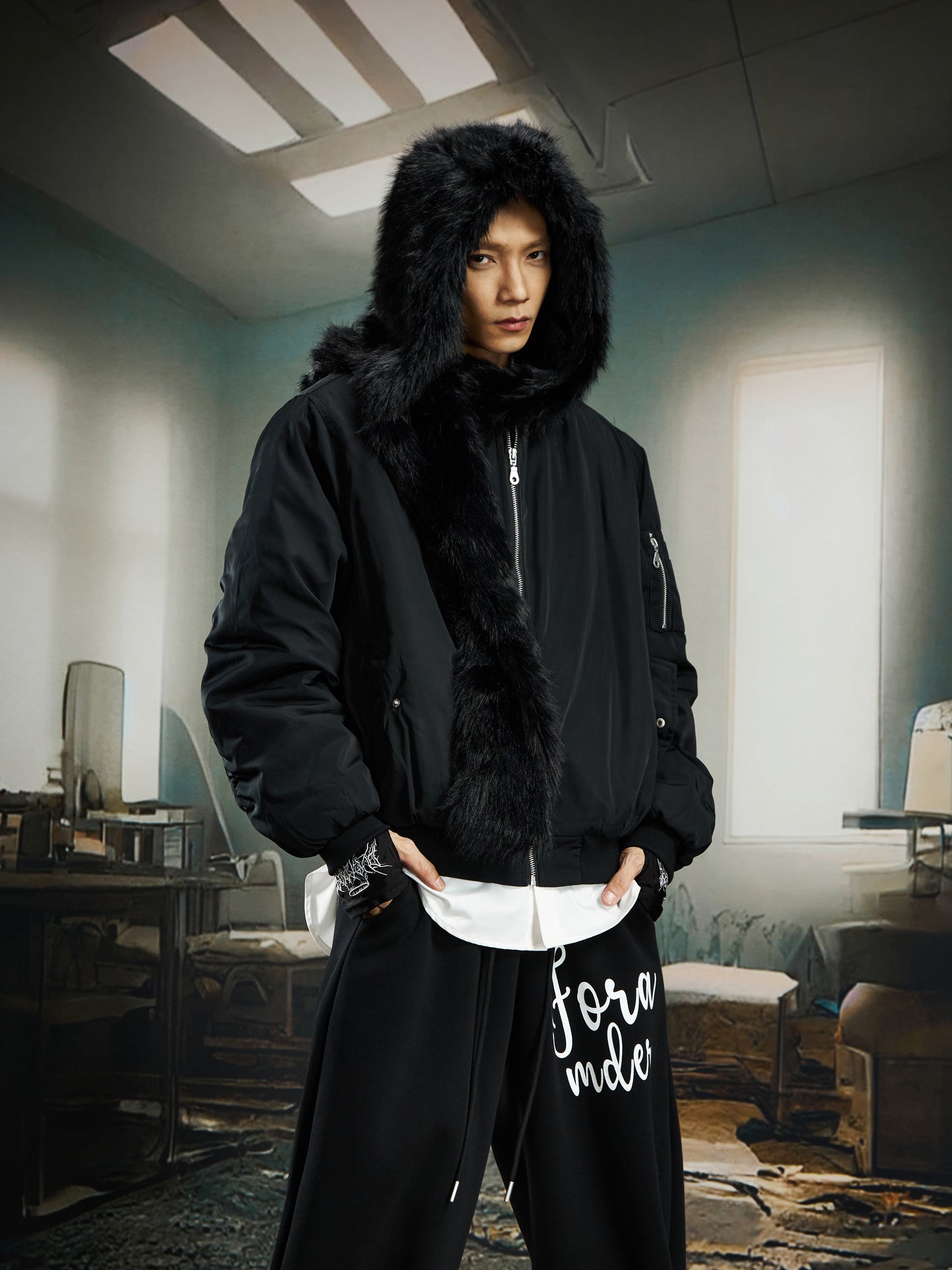 Detachable Fake Fur Hooded Short Padded Jacket WN22755