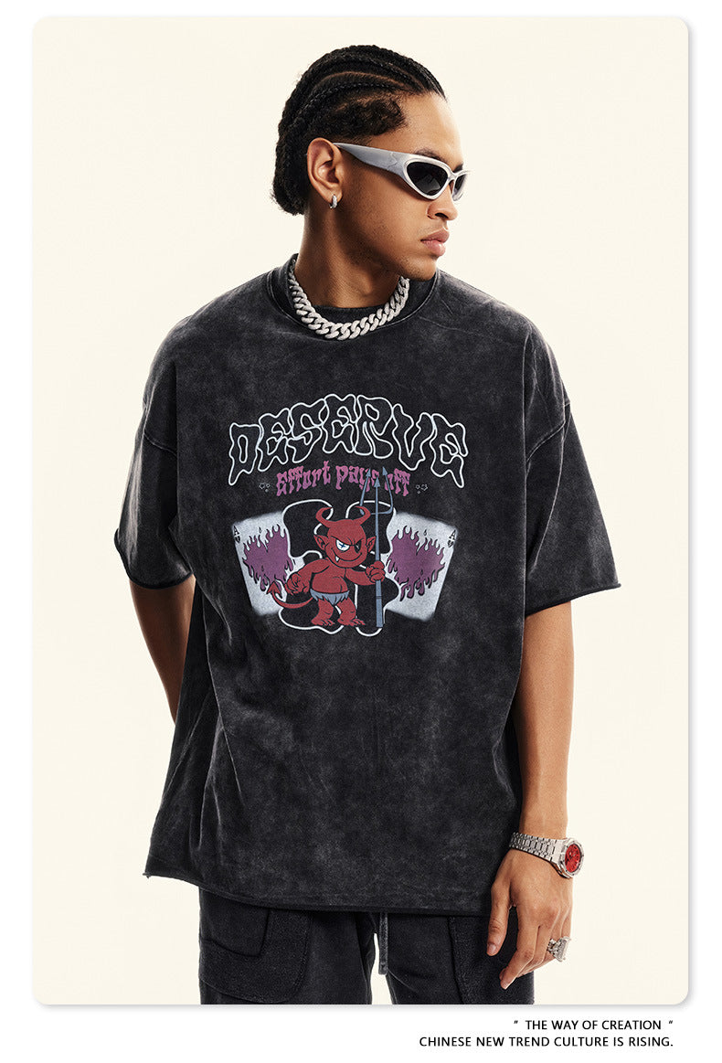 Washed Print Oversize Short-sleeve T-shirt WN6381