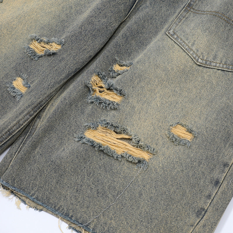Washed Damage Wide Leg Denim Short Pants WN25596