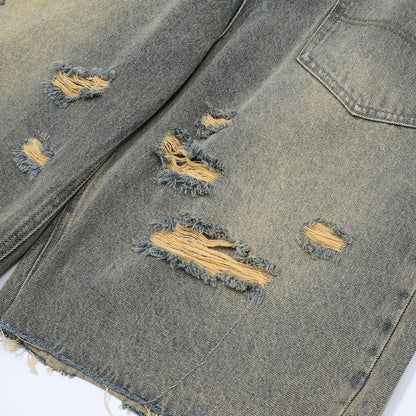 Washed Damage Wide Leg Denim Short Pants WN25596