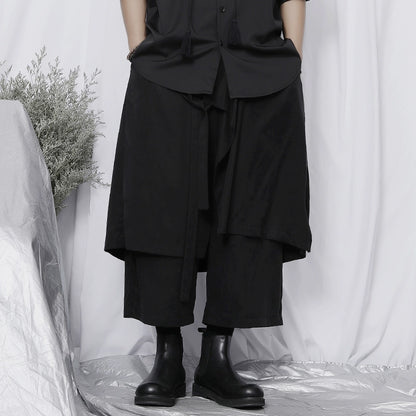 WN20142 China-Chic Brand Large Size Cropped Pants Men ins Retro Casual Asymmetrical Wide Leg Pants Draping Cropped Skirt Pants WN20142