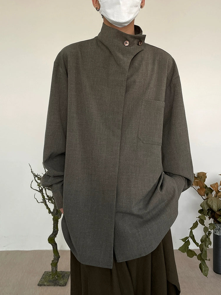 Minimalist French Standing-Collar Long Sleeve Shirt WN19955