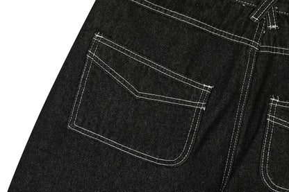 Contrast Stitch Bandana Patch Wide Leg Denim Jeans WN25979