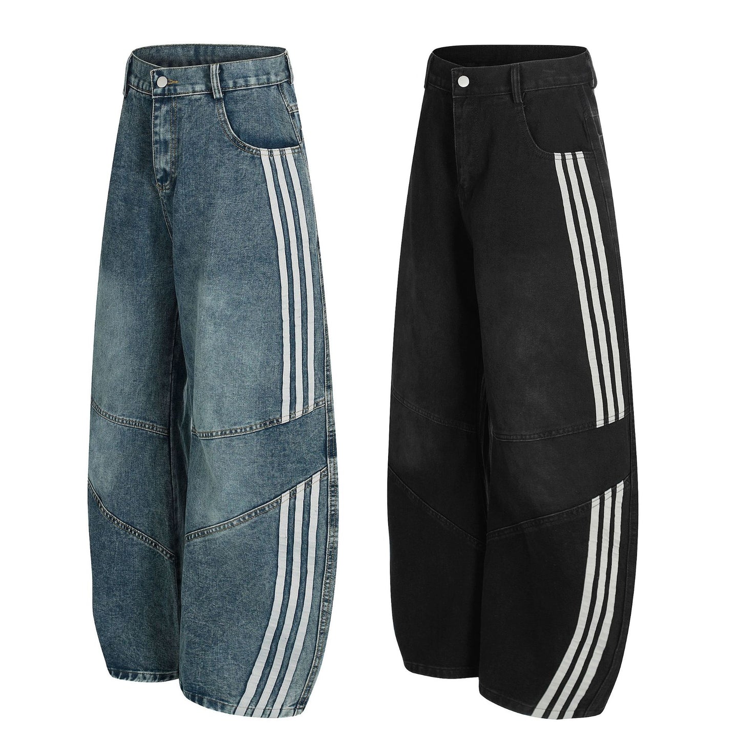 Deconstructed Three-Stripe Curved Wide Leg Denim Jeans WN25738