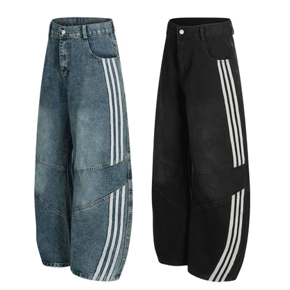 Deconstructed Three-Stripe Curved Wide Leg Denim Jeans WN25738