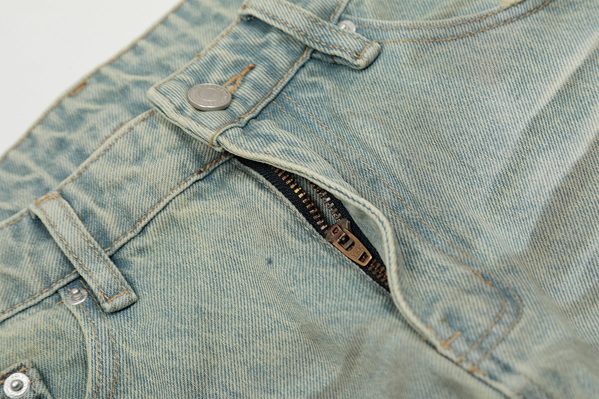 Washed Wide Leg Curved Denim Jeans WN23032