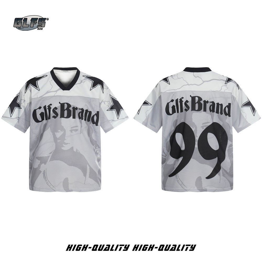 Sporty Portrait V-Neck Short Sleeve T-Shirt WN26490