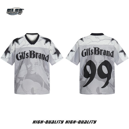 Sporty Portrait V-Neck Short Sleeve T-Shirt WN26490
