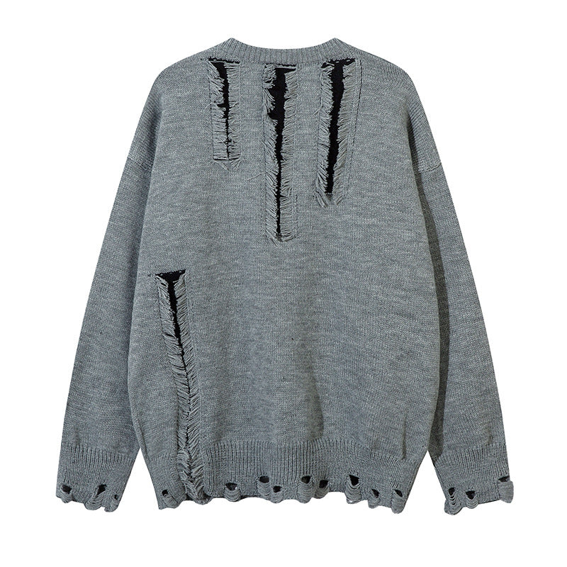 Oversize Frayed Hem Damage Knit Sweater WN11450