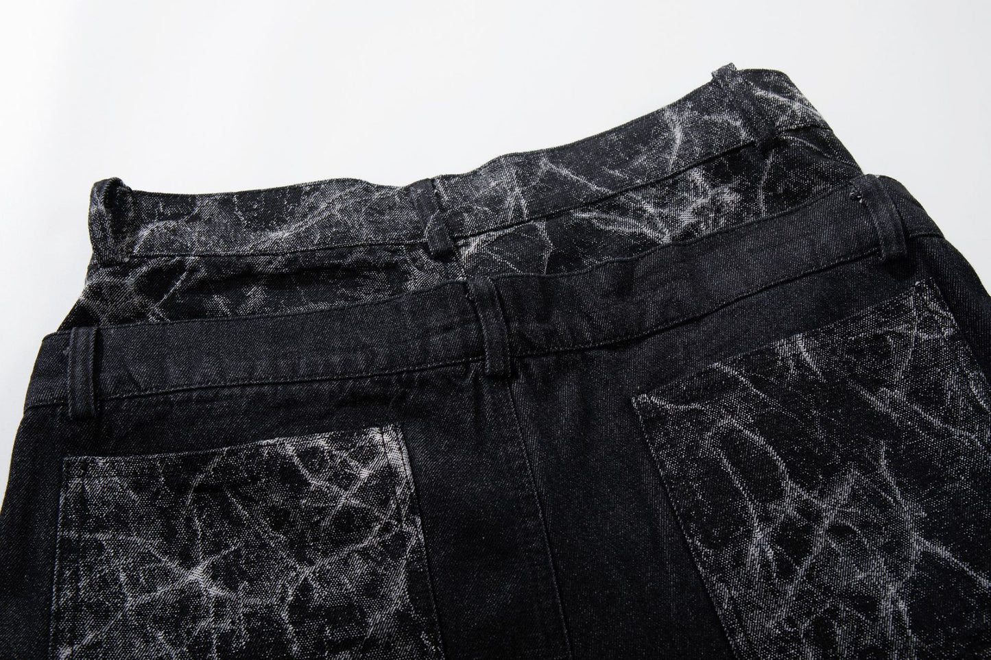 Double Waist Marble Panel Wide Leg Denim Jeans WN25907