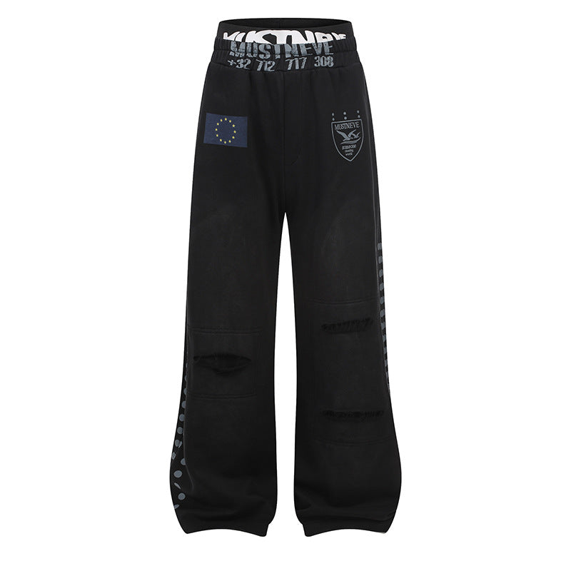 Dirty Washed Logo Print Zipper Hoodie & Dirty Washed Sweatpants Setup WN25540