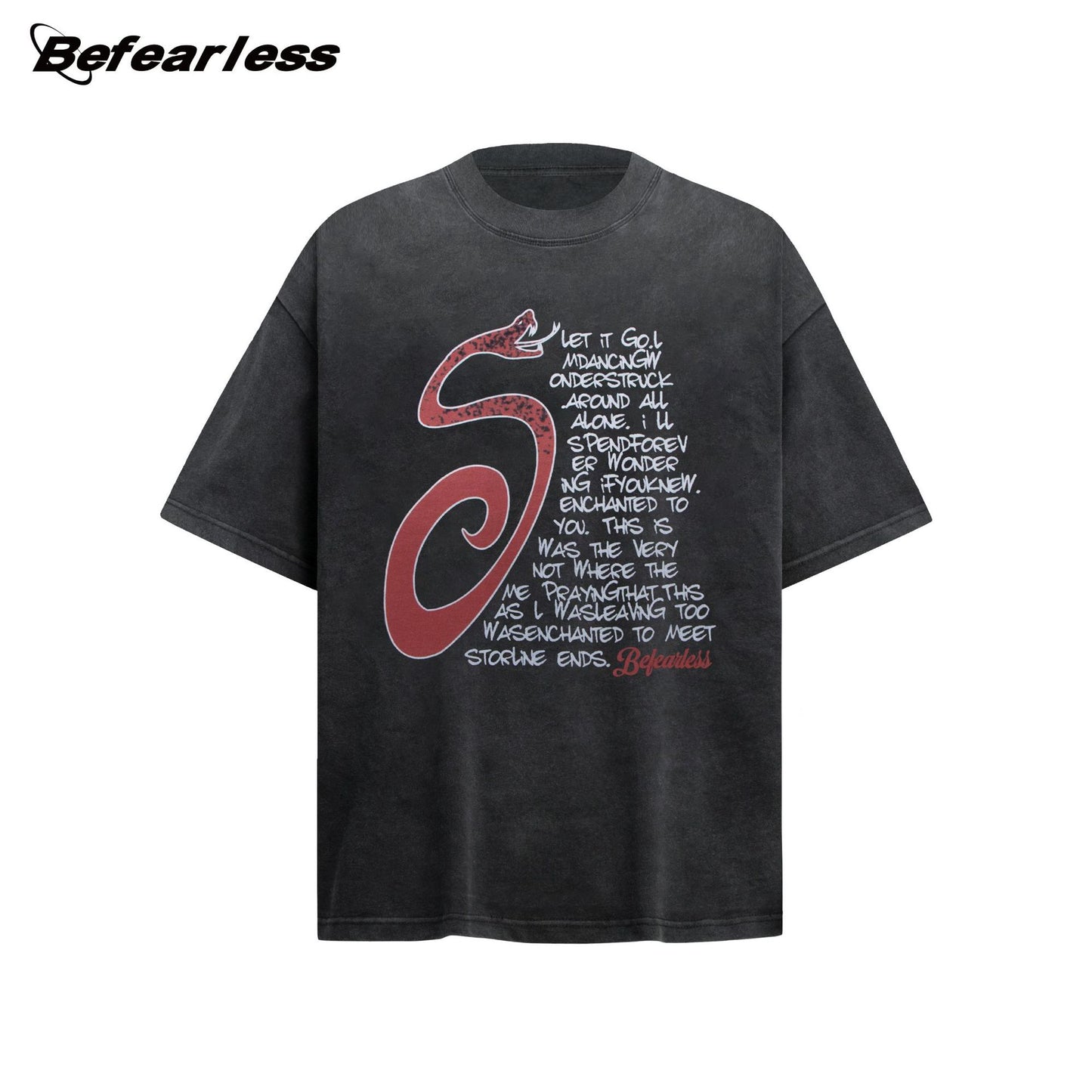 Washed Heavyweight Snake Letter Print Oversize Short Sleeve T-Shirt WN26362