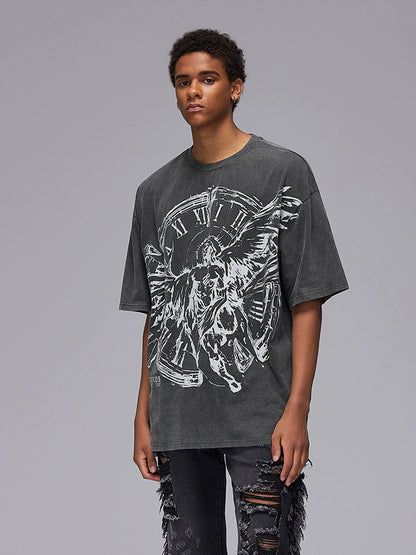 Graffiti Art Washed Print Oversize Short Sleeve T-Shirt WN17834