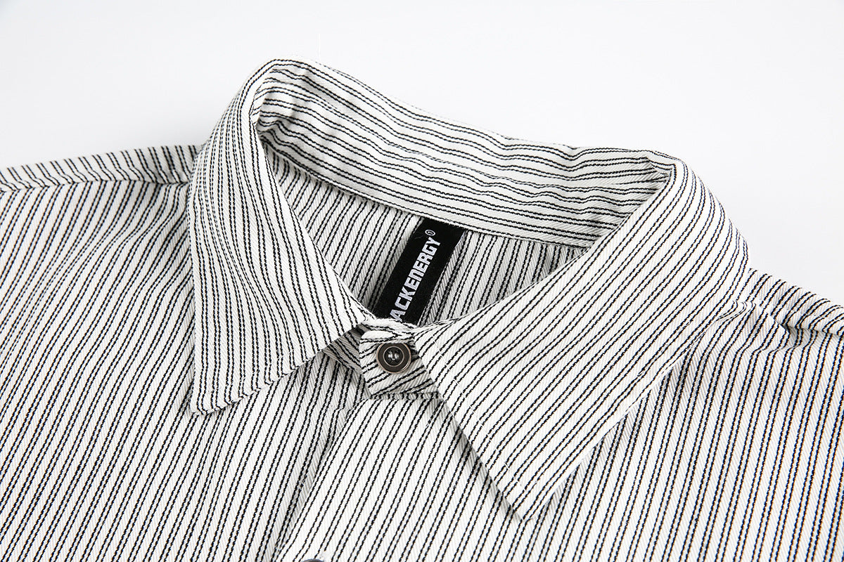 Graphic Print Stripe Frayed Long Sleeve Shirt WN23042