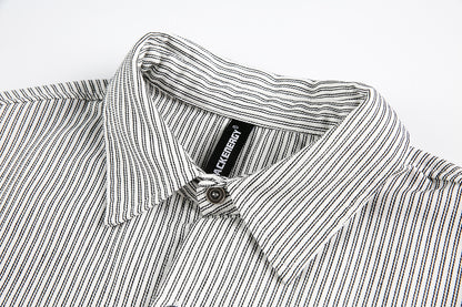 Graphic Print Stripe Frayed Long Sleeve Shirt WN23042