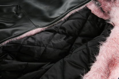 Fake Fur Lining Hooded PU Leather Jacket WN28066