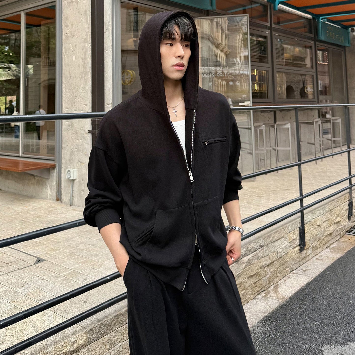 Zipper Hoodie & Pleats Wide Leg Sweatpants Setup WN25004
