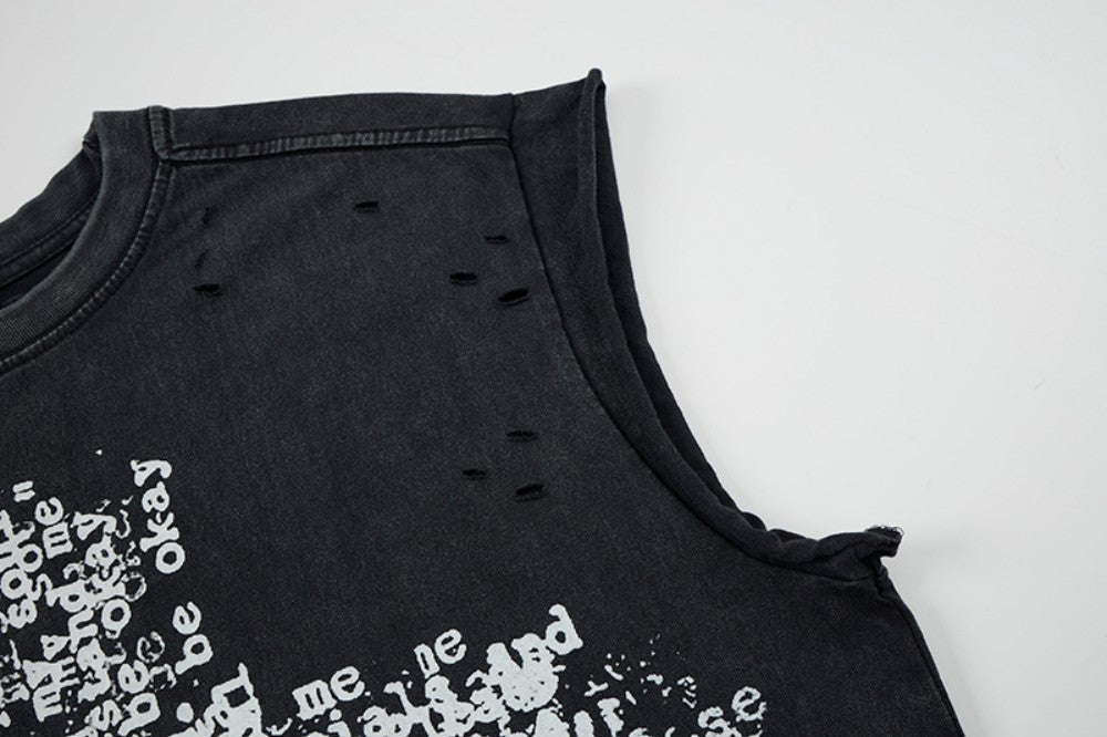 Cross Graphic Damage Sleeveless T-Shirt WN28060