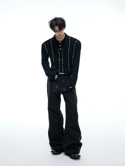 Pearl Beads Detail Knit Polo Shirt WN20540