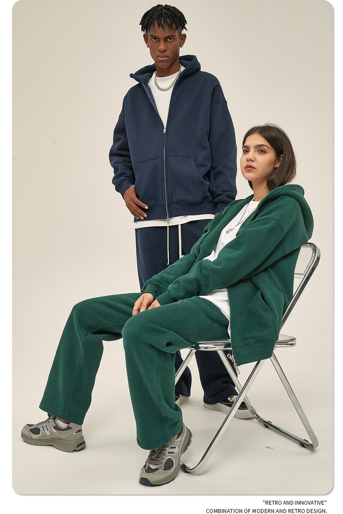 Oversize Heavyweight Zipper Hoodie & Heavyweight Sweatpants Setup WN6640-K