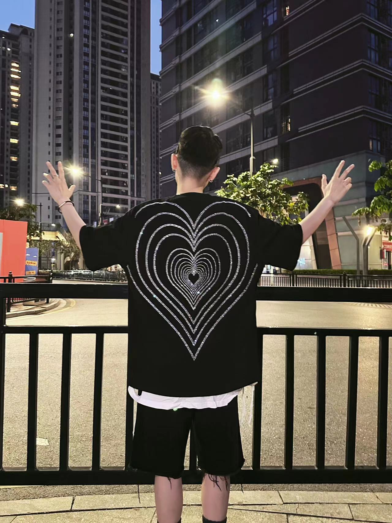 Rhinestone Heart Heavyweight Oversize Short Sleeve T-Shirt WN20692