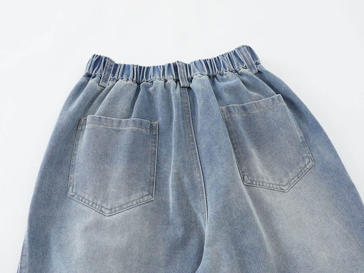 Pleated Dog Embroidery Detachable Dog Charm Wide Leg Denim Jeans WN26803