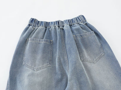 Pleated Dog Embroidery Detachable Dog Charm Wide Leg Denim Jeans WN26803