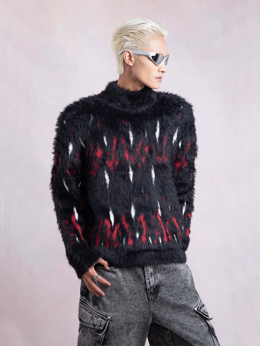 Fake Fur Half-High Neck Thick Knit Sweater WN9348