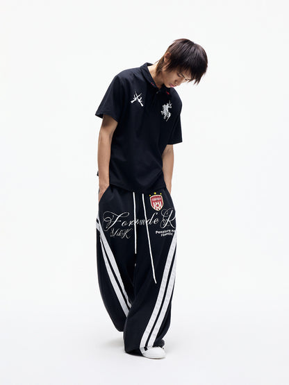 Contrast Stripe Print Drawstring Wide Leg Sweatpants WN27280
