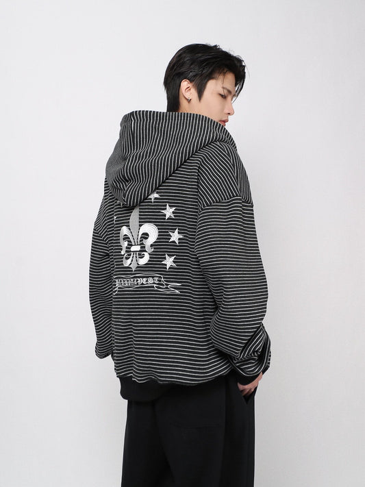 Stripe Embroidery Oversize Zipper Hoodie WN24421