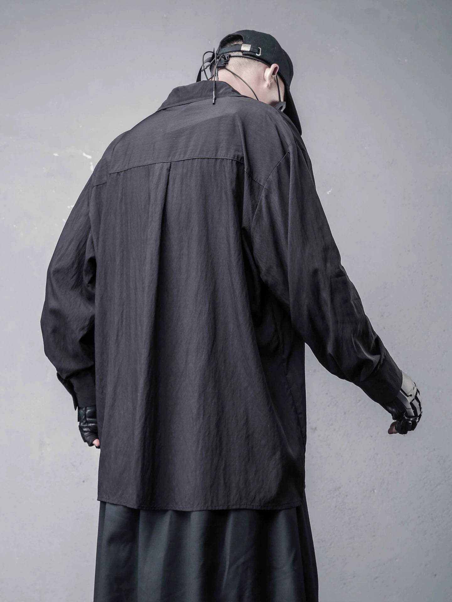 Draped High-Neck Fake Layered Long Sleeve Shirt & Functional Multi-Pocket Waist Bag WN22458