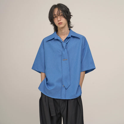 With Tie Oversize Short Sleeve Shirt WN20313