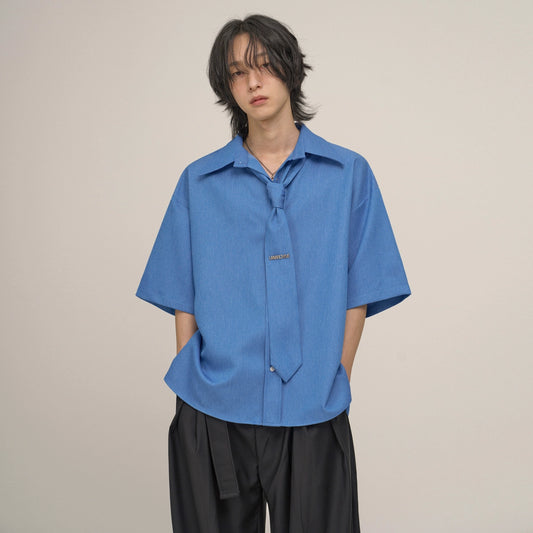 With Tie Oversize Short Sleeve Shirt WN20313