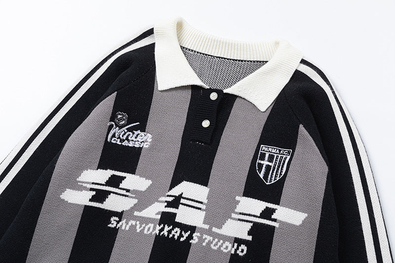 Colorblock Striped Collared Oversize Knit Sweater WN11452