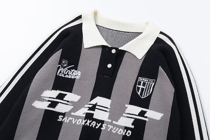 Colorblock Striped Collared Oversize Knit Sweater WN11452