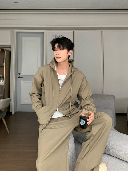 Hooded Zipper Jacket & Wide Leg Pants Setup WN20490