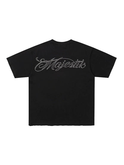 Planet Graphic Rhinestone Letter Short Sleeve T-Shirt WN28109