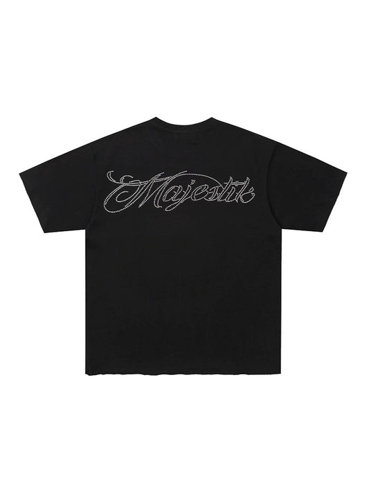 Planet Graphic Rhinestone Letter Short Sleeve T-Shirt WN28109