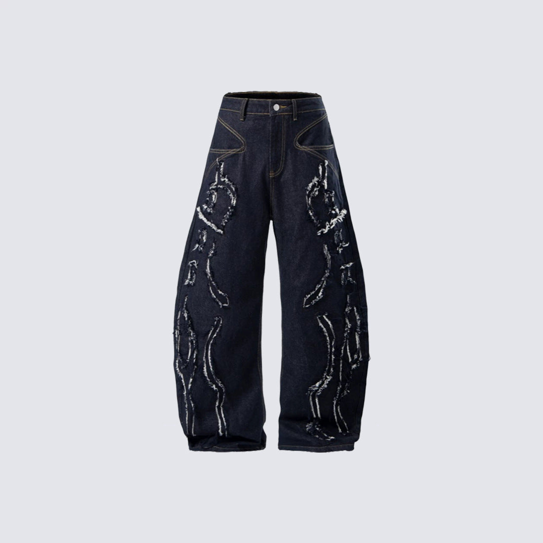 Damage Frayed Wide Leg Denim Jeans WN28017