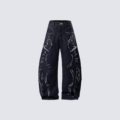 Damage Frayed Wide Leg Denim Jeans WN28017