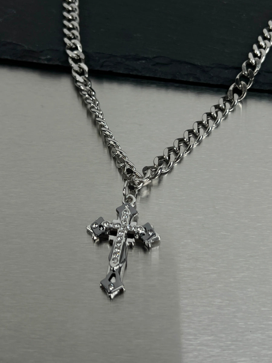 Cuban Chain Cross Pendant Titanium Steel Necklace WN19247