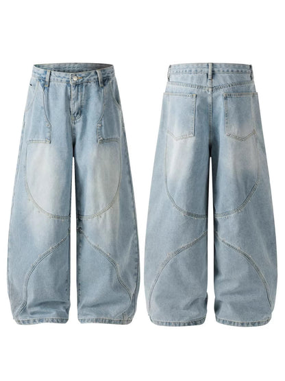 Metal Stud Curved Wide Leg Denim Jeans WN27847