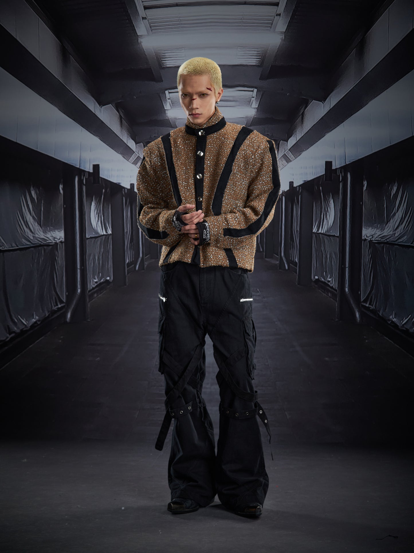 Contrast Panel Button High-Neck Padded Jacket WN22823