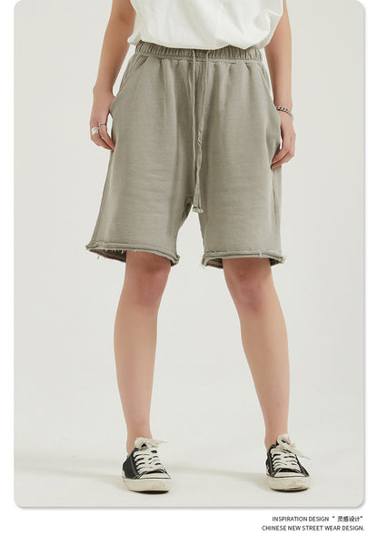 Washed Vintage Raw Edge Short Sweatpants WN6628