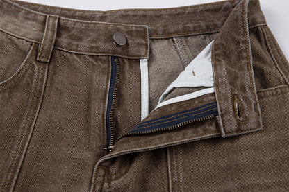 Washed Cargo Wide Leg Denim Jeans WN25392